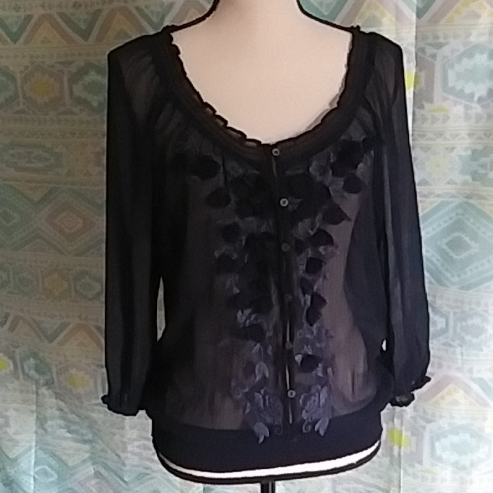 Abercrombie & Fitch Large Navy Blue Sheer Blouse